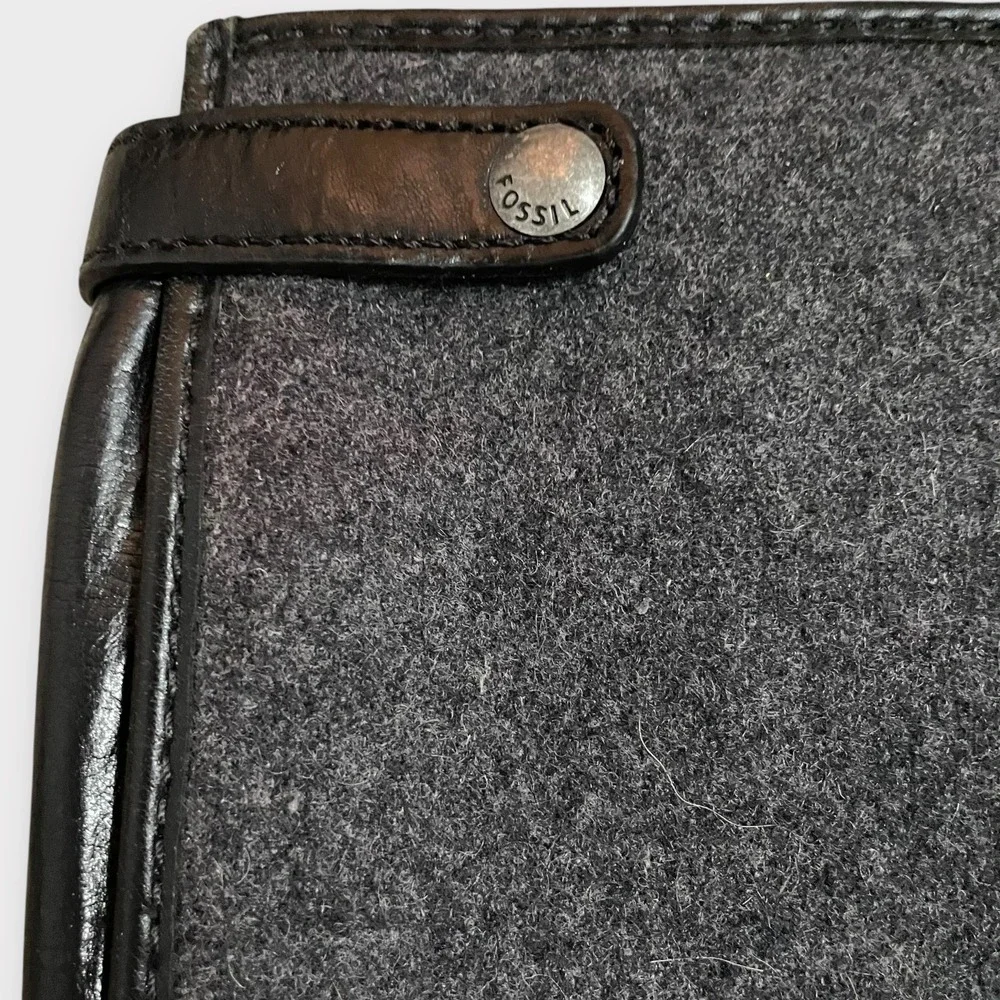 Fossil Gray Transit Wool Portfolio Laptop Tablet Document Case Leather Trim